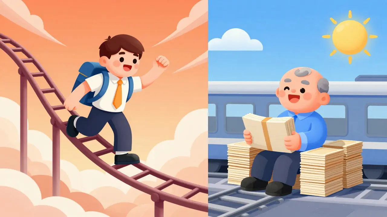 Young vs old investors on volatile vs stable tracks